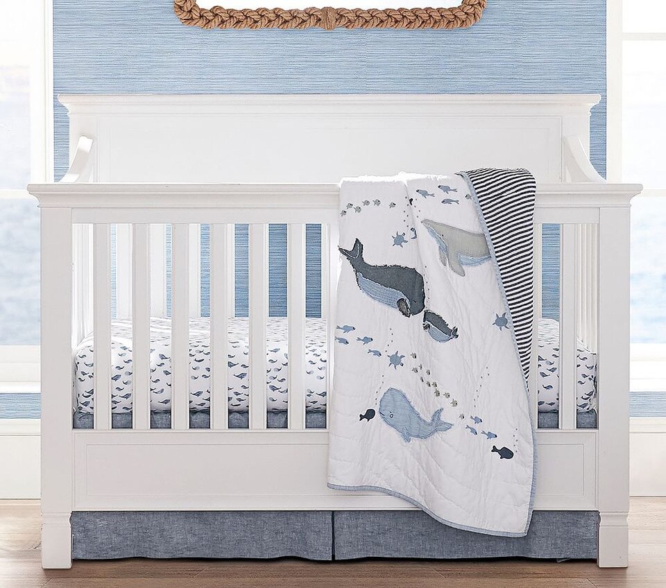 Organic Watercolour Whale Cot Fitted Sheet Pottery Barn Kids AU